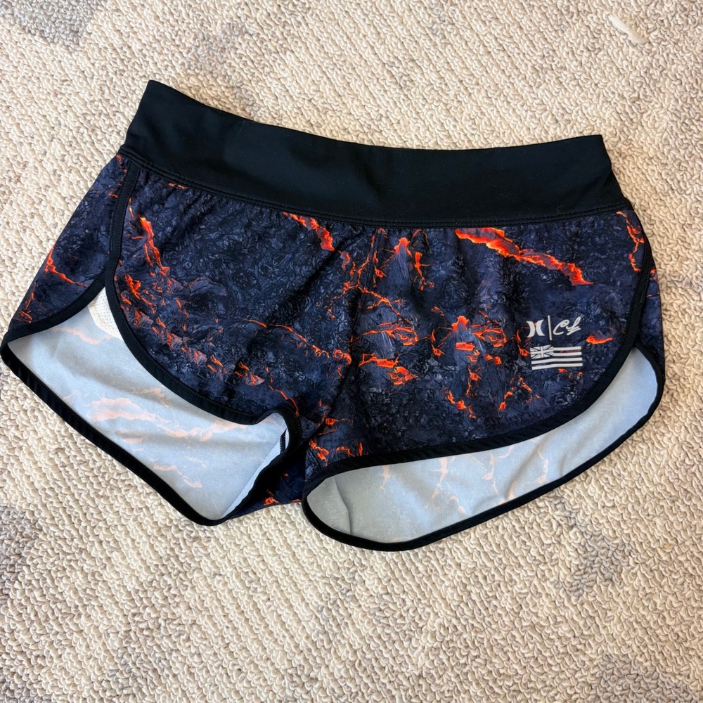 Hurley Clark Little Phantom Lava Print Swim Shorts Womens XS Black Orange Board